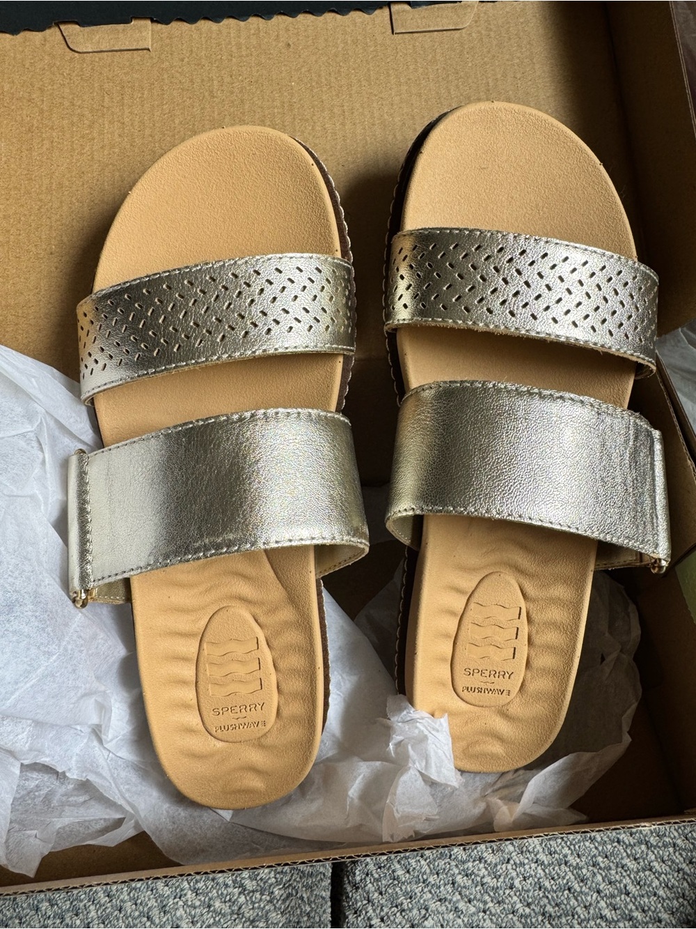 Sperry Women's Metallic Silver Double-Strap Slide Sandals
